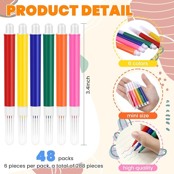 288 Pcs Mini Markers Colored Pen 3.4 Inch Vibrant Colors Portable Short Colored Markers Assorted Multicolor Watercolor Marker Pen for Kids and Adult Glass Office School Supplies (6 Colors)-DeskLoop Office