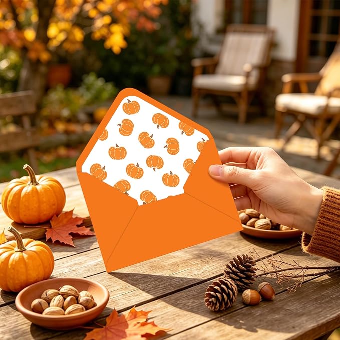 Whaline 50 Pcs Fall Invitation Envelopes Pumpkin Greeting Card Envelope Autumn - Image 7