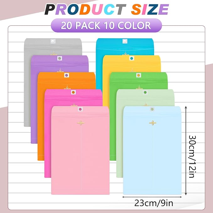 Geyee 20 Pcs 9 x 12 Inch Clasp Envelopes Letter Size Mailing Envelopes - Image 2
