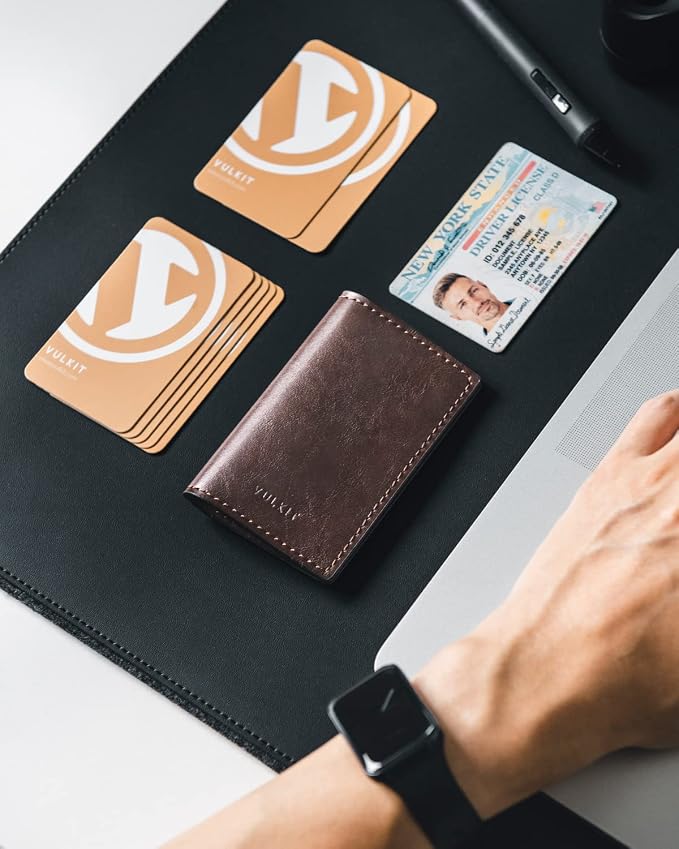 VULKIT Leather Business Card Holder 2 Sided Slim Business Name Card Organizer - Image 5