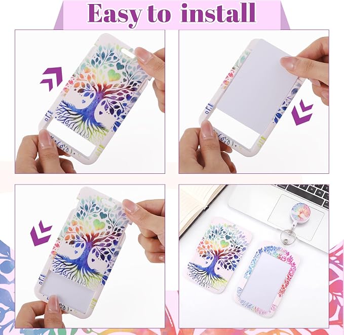 3 Set Badge Holder Retractable Reel Colorful Tree ID Badge Holders - Image 3