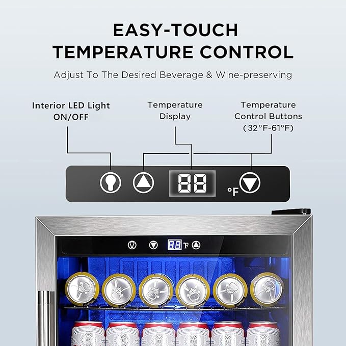 Mini Fridge 130 Can Beverage Refrigerator Cooler, 3.2 Cu.Ft Drink Fridge forSoda Wine Beer, Digital Temperature Control Cooler for Home, Dorm, Bar-DeskLoop Office