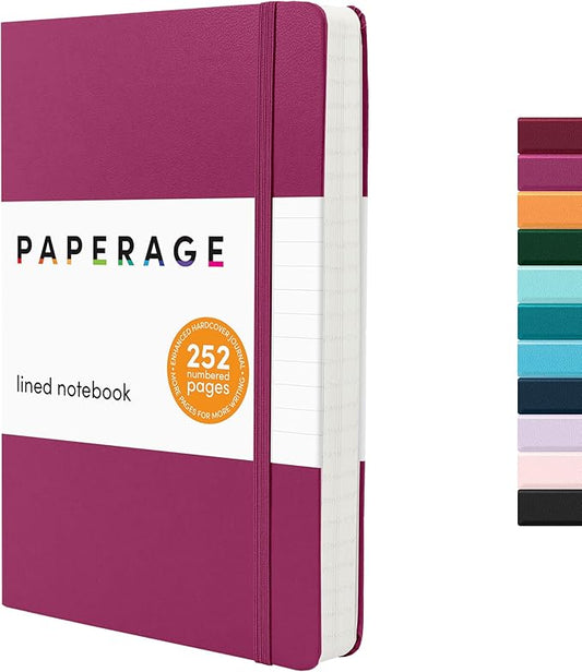 PAPERAGE Lined Journal Notebook, (Raspberry), 252 Pages, Medium 5.6 in x 8 in - 100 GSM Thick Paper – Hardcover Journaling Notebook for Work, School & Note Taking-DeskLoop Office