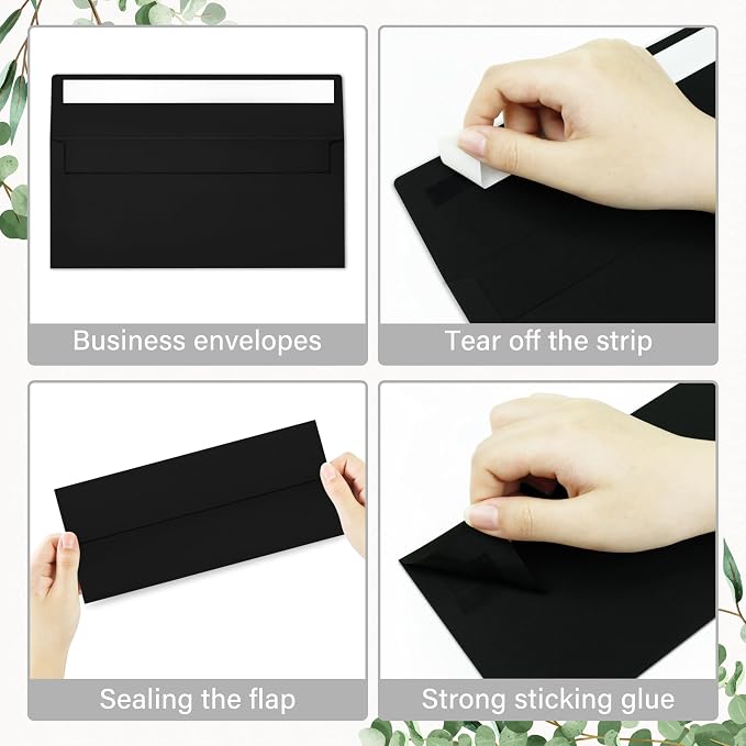 100 Pack #10 Business Envelopes, Self Seal Standard Black Envelopes - Image 4