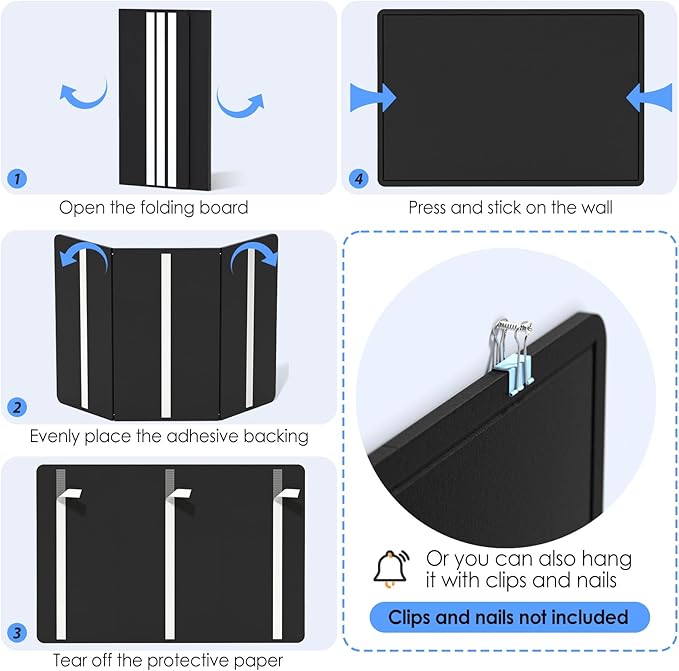 MaxGear Large Bulletin Board 36" x 24", Foldable Felt Board Vision Board Supplies, Cork Board for Office, Home, School, Small Pin Boards for Walls Decorative Display Board Black-DeskLoop Office