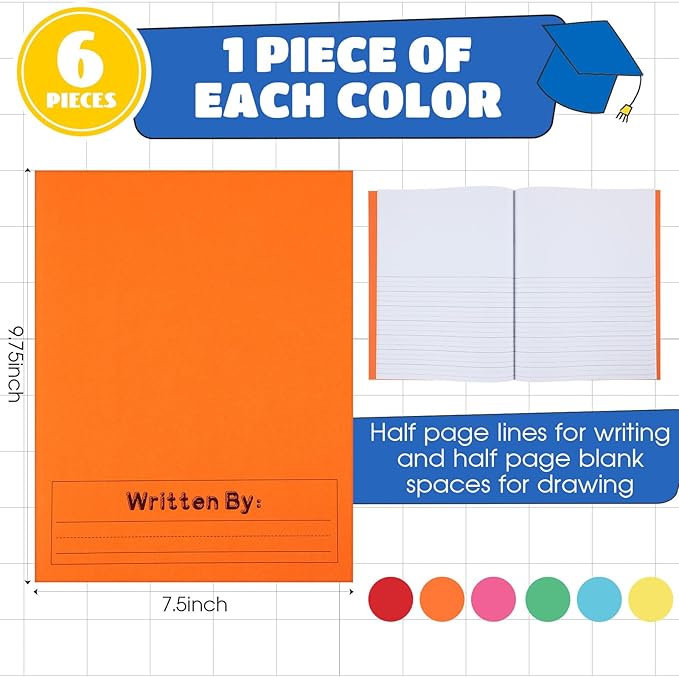Henoyso 6 Pcs Primary Composition Notebook K-2 9 3/4 x 7 1/2 Inch Primary Journal, Back to School Supplies, Bulk Blank Writing Book for Kid to Write Draw Journal 60 Page Notebooks (Colorful)-DeskLoop Office