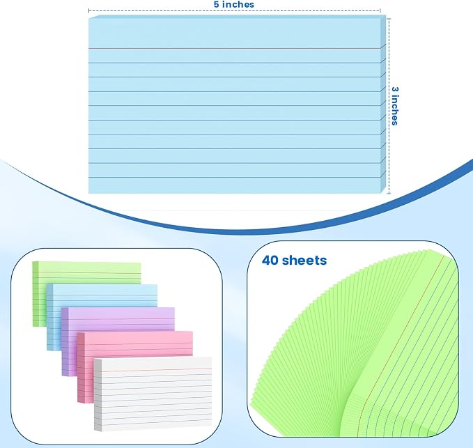 250 Count Colored Index Cards 3x5 Inch 180gsm Heavy Weight Flash Card, Note - Image 2