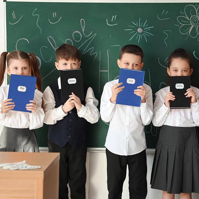 Jumbo Book Covers 12 Pack Reusable Fabric Book Cover Protective Book Covers 9 x 11 Inch Black and Blue Stretchable Book Sleeve Cover with Label Sticker for Most Hardcover Books Up to 10 x 12.5 Inch-DeskLoop Office