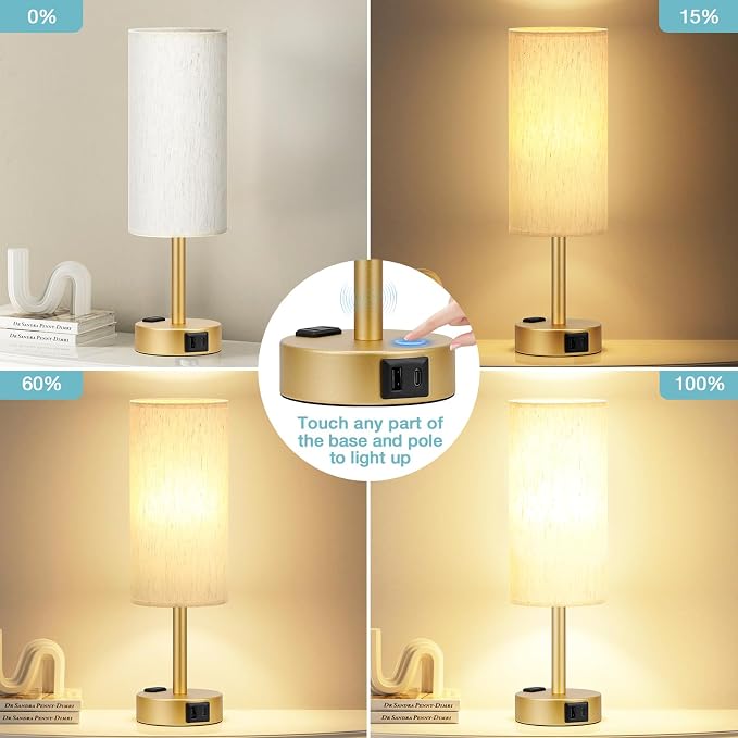 Fenmzee Gold Nightstand Bedroom Lamp - Image 2