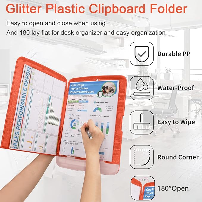 Glitter Clipboard with Storage, Storage Clipboard with Pen Holder, A4 Binder - Image 5