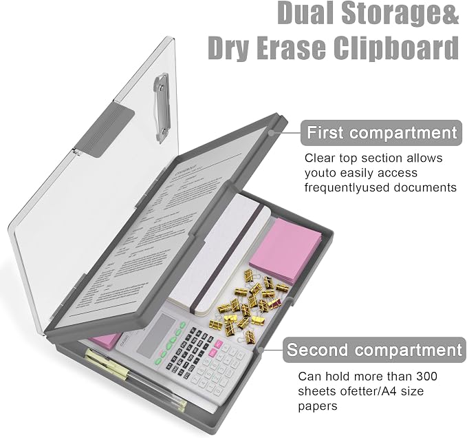 Hongri Clipboard with Storage, Heavy Duty with Dual Compartment, Dry Erase - Image 4