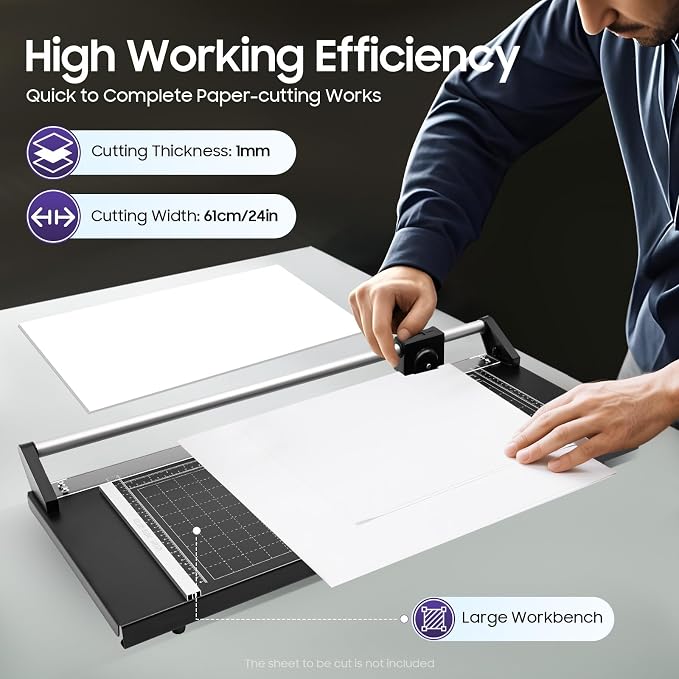 Manual Heavy Duty 24 Inch Rolling Cutter, Precision Rotary Paper Trimmer - Image 3