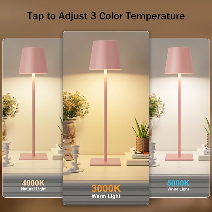 Kakanuo Pink Cordless Rechargeable Table Lamp, 2 Pack Portable Desk Lamp - Image 2