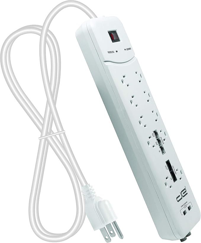 Digital Energy 10-Outlet Straight Plug 4050 Joules Heavy Duty Surge Protector (8 FT, WHT)-DeskLoop Office