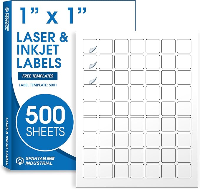 1" X 1" Matte White Printable Labels Custom Stickers, Logo and Barcode Stickers by SpartanIndustrial