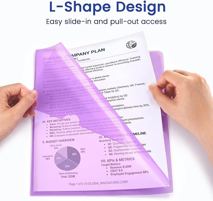 Sooez 36 Pack Clear Document Folder Project Pockets, 6 Assorted Colors - Image 3