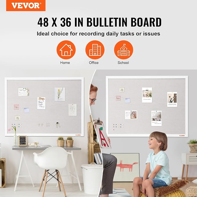 VEVOR 48"x36" White Cork Board - Image 2