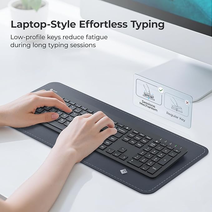 iClever Wireless Keyboard and Mouse, GK08 Rechargeable Keyboard Mouse Combo, Ergonomic, Quiet, Full Size Design with Number Pad, 2.4G Connection for Mac, Windows and Computer-DeskLoop Office
