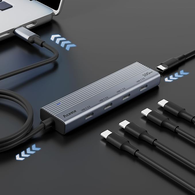 Aceele USB C Hub 10Gbps, USB 3.2 Gen 2 Hub with 4 USB-C 3.2 Ports, 100W Power Delivery, 2FT Cable High Speed USBC Multiport Splitter for MacBook Pro/Air, iMac, iPad Pro(Not Support Extend Monitor)