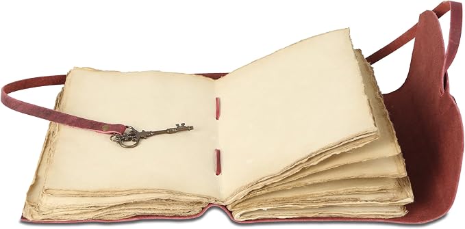 Leather Journal with Unlined Deckle Edge Paper 8x6 inch and Vintage Key | - Image 6