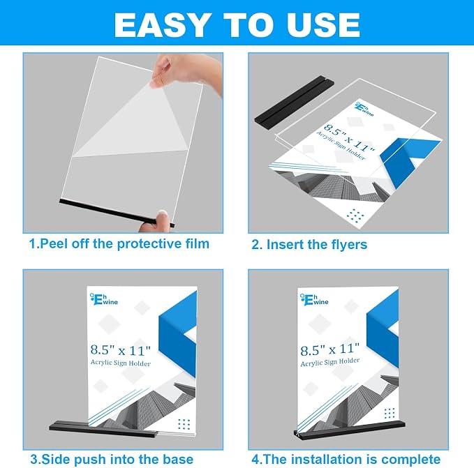 EHWINE 12 Pack Acrylic Sign Holder 8.5 x 11, Double-Sided Stand up Table Top - Image 5