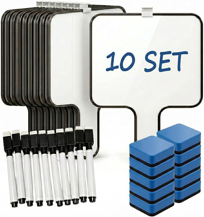 10 Sets Mini Whiteboards with Dry Erase Markers, Erasers & Marker Holders by Unknown