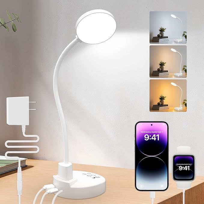15W LED Desk Lamp with USB Charging Ports – Dimmable Table Lamp with 3 Color by Unknown
