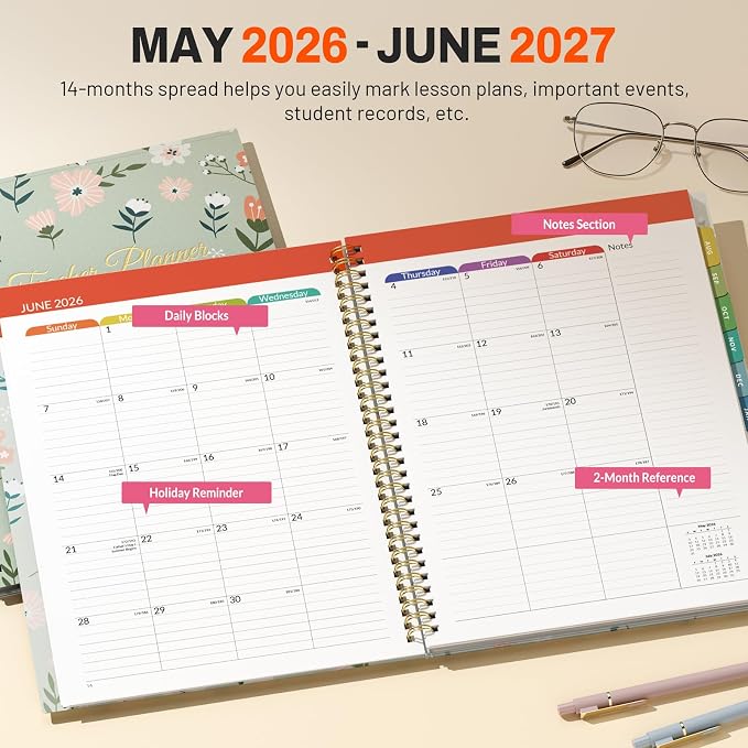 SUNEE Teacher Planner 2026-2027 Academic Year, 7 Periods Lesson Plan Book Jul - Image 3