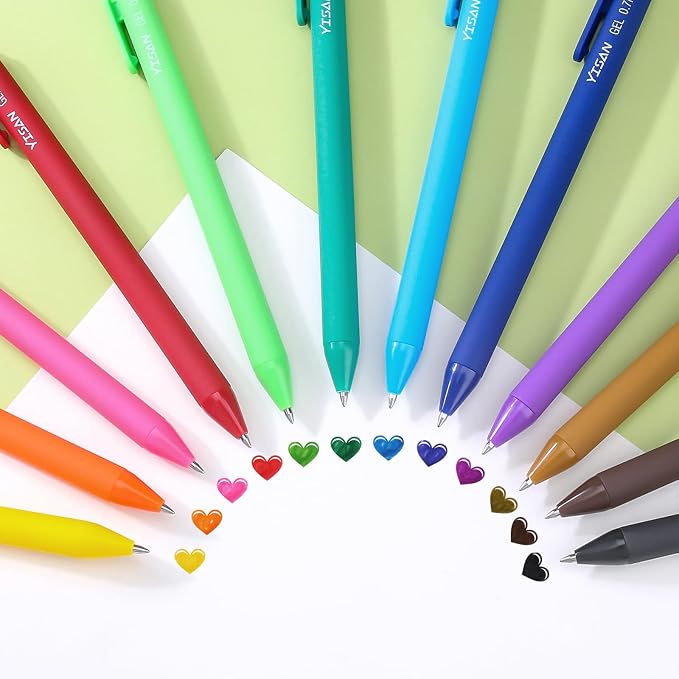 YISAN Colored Gel Pens, 12 Colors, 0.7mm Fine Point, Fast Dry, No Bleed | - Image 2