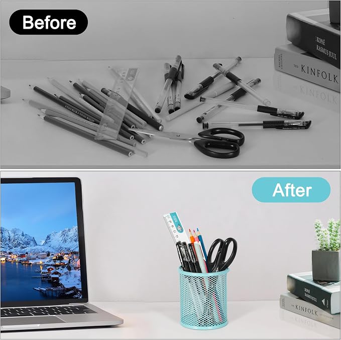 EasyPAG Pencil Holder for Desk, 2 Pack Metal Pen Organizer, Mesh Pencil Cup - Image 4
