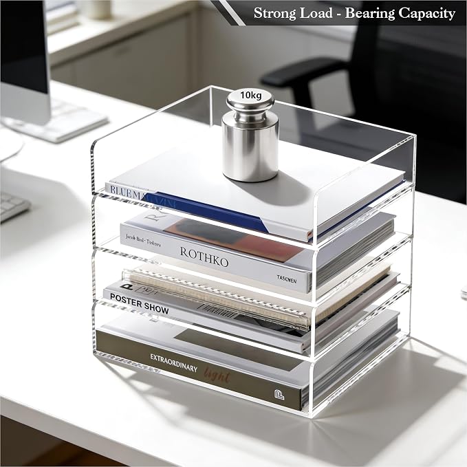HeZone 4 Tier Paper Organizer for Desk, Acrylic Paper Tray, Office File - Image 5