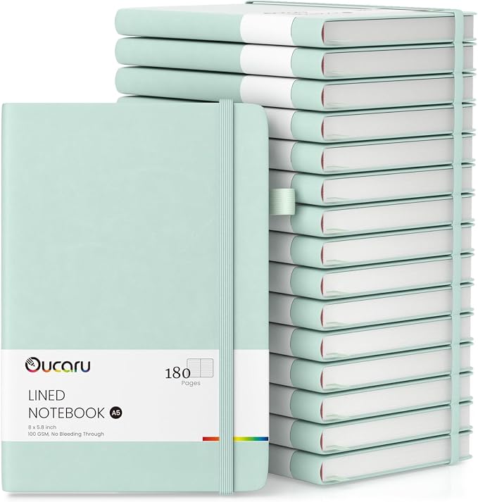 Oucaru Lined Journal Notebook, 16 Pack, 180 Pages, A5 Journals by Oucaru