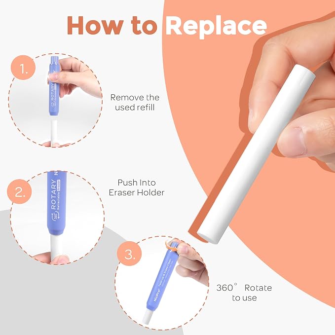 Nicpro 12 Pack TPE Rotary Retractable Pen Eraser Refills, Powerful Erasing - Image 6