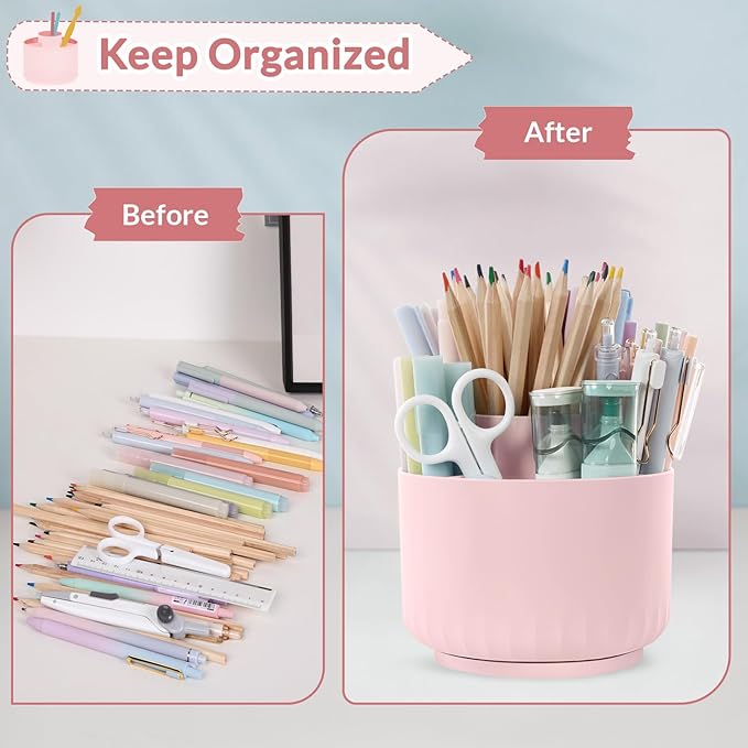 SKYDUE Makeup Organizer, Rotating Pencil Pen Holder for Desk, Dual-Purpose Desk Organizer for Cosmetics & Pens, Makeup Brush Holder with 5 Slots, Pencil Cup for Office, Home-DeskLoop Office
