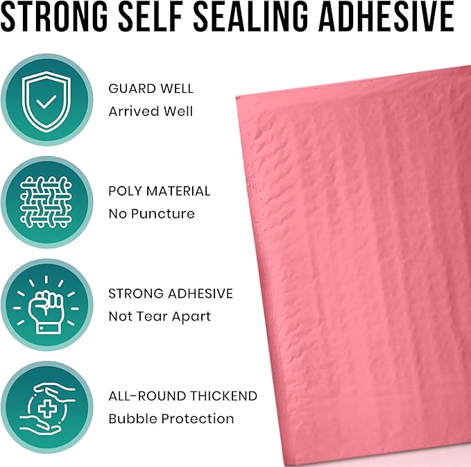 Levex - #000 4" x 8" [5 Pack] Pink Poly Bubble Mailers, Padded Envelope Mailers, Packing Envelope & Mailing Bags for Shipping-DeskLoop Office