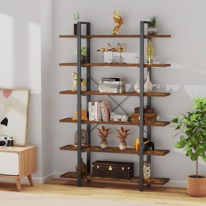 FRAPOW Bookshelf, 6 Tier Book Shelf 83Inch Tall Bookcase, Industrial Large Bookshelves Rustic Book Case with Open Metal Frame for Office, Bedroom, Farmhouse, Living Room-DeskLoop Office