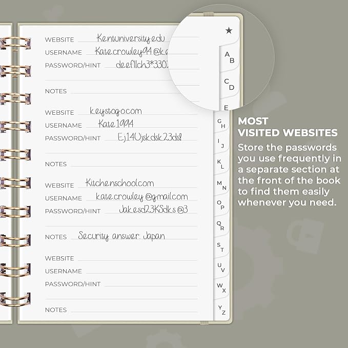 Clever Fox Password Book Spiral – Mini Internet Address & Password Organizer - Image 4