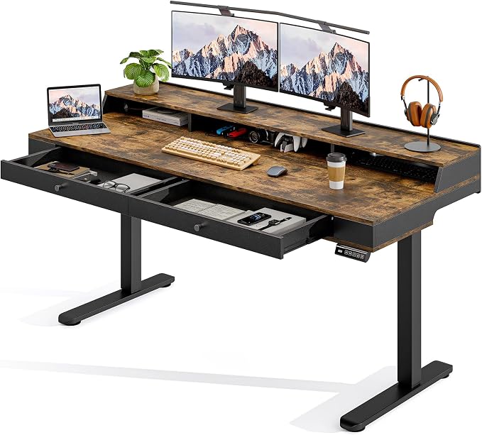 Standing Desk with Drawers, 47x23.6" Whole Piece Electric Stand Up Desk with by ONBRILL