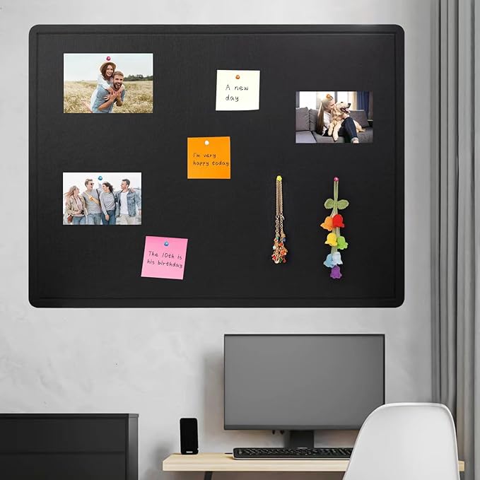 Large Bulletin Board, 48 X 36 inches Felt Board Notice Pin Board, 4' x 3'Cork Board Alternative for Wall, Self-Adhesive Vision Board Mood Board Foldable Photo Board with 30 Pushpin (Black)-DeskLoop Office