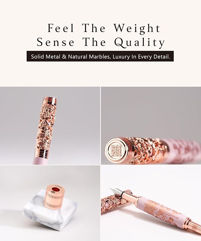 Luxury Fountain Pen Set With Stand - Museum Art Collections - Crafting Timeless Beauty - the Best Gift & Office Desk Decor, German SCHMIDT Fine Nib, Solid Metal & Marble Texture-DeskLoop Office