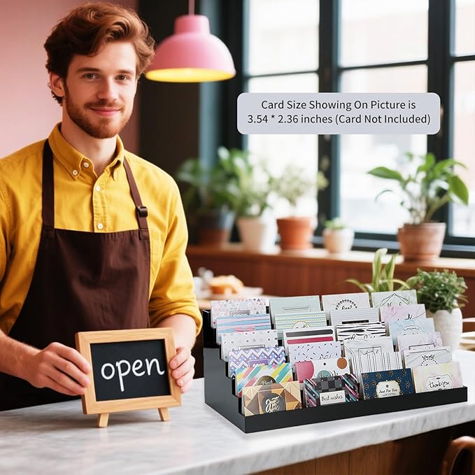 Acrylic Business Card Holder for Desk Multiple Business Card Holders 28 Slot 7 Tier Large Business Card Organizer Business Card Display Rack Black Plastic Business Card Stand for Home Office-DeskLoop Office