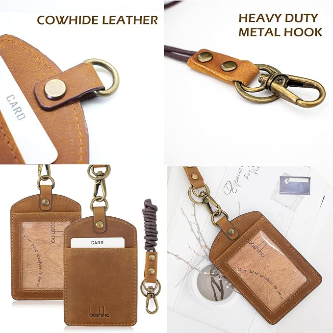 Badge Holder: Boshiho Cowhide Leather ID Badge Card Holder - Image 3