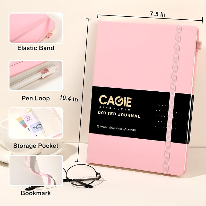 CAGIE Bullet Dotted Journal Notebook 320 Pages 100 GSM Paper Hardcover B5 Dot - Image 5