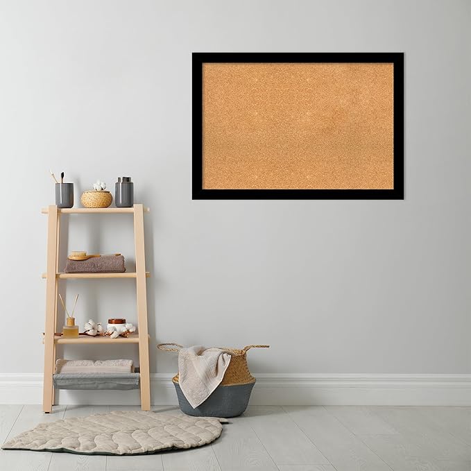 Amanti Art Natural Cork Board for Wall, 27x39 Vision Board with Black Wood Frame, Large Corkboard Office Decor for Home Organization, Modern Contemporary Corkboard Pinboard to display items for home-DeskLoop Office