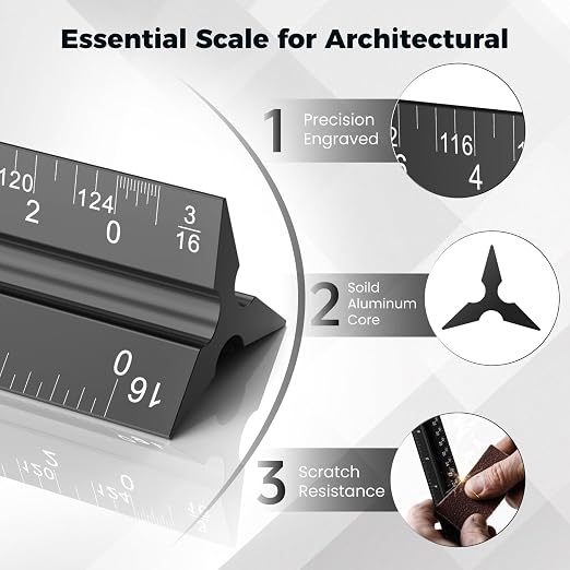 Rena Chris Architectural Scale Ruler: 12" Imperial Aluminum Alloy Metal - Image 2