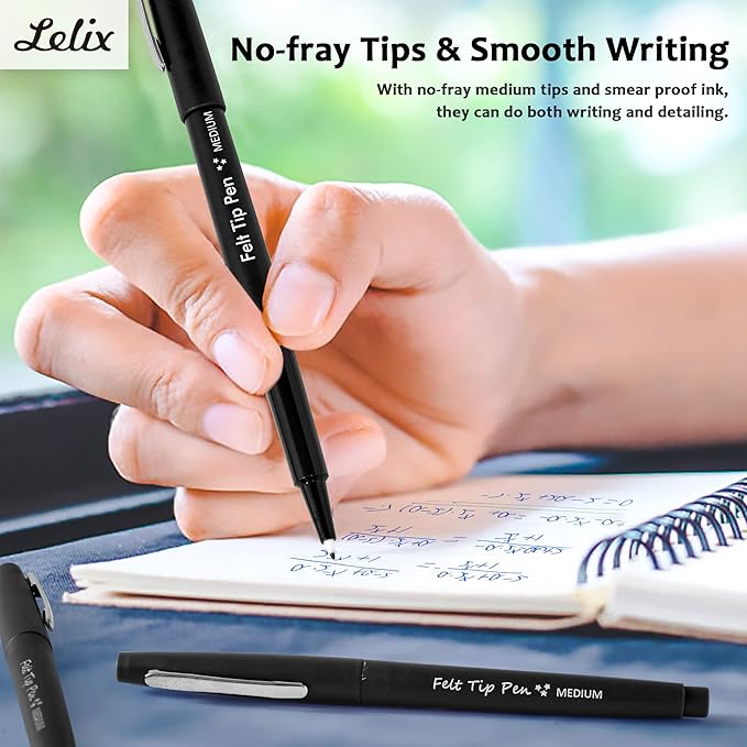 Lelix Felt Tip Pens, 30 Black Pack, 0.7mm Medium Point, Felt Tip Markers Pens for Journaling, Writing, Note Taking, Planner, Perfect for School Office and Art Supplies-DeskLoop Office