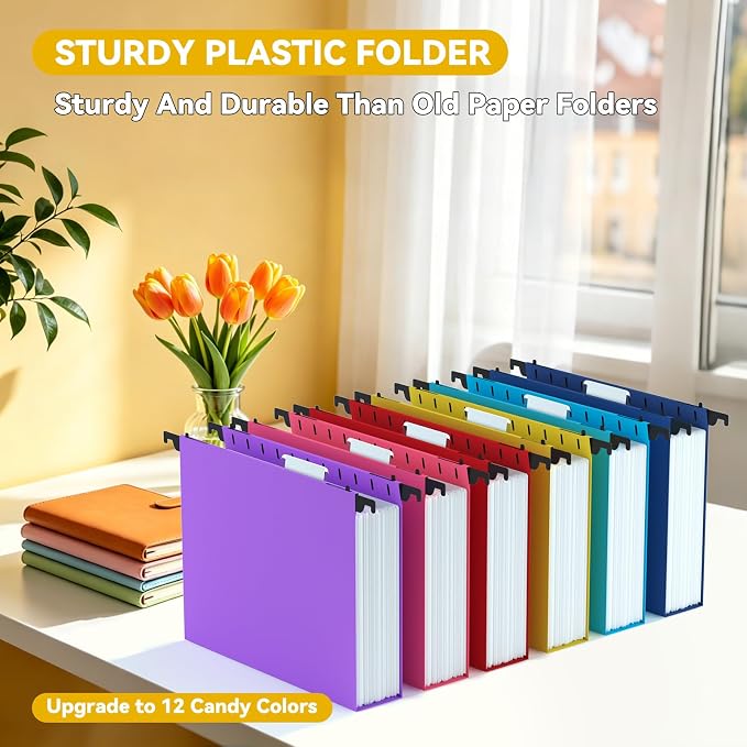 2" Expanding Hanging File Folder Extra Capacity, Plastic Letter Size Hang Folder - Image 2