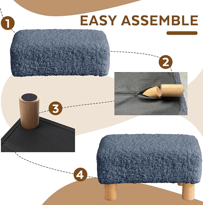 Small Foot Stool Ottoman, Sherpa Footstool Ottoman Foot Rest - Image 6