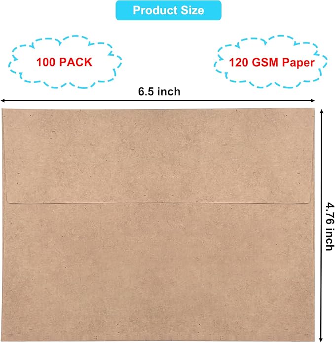 100 Pack 4x6 Envelopes for Invitations, 6.5x4.75" Brown Kraft Envelope - Image 2