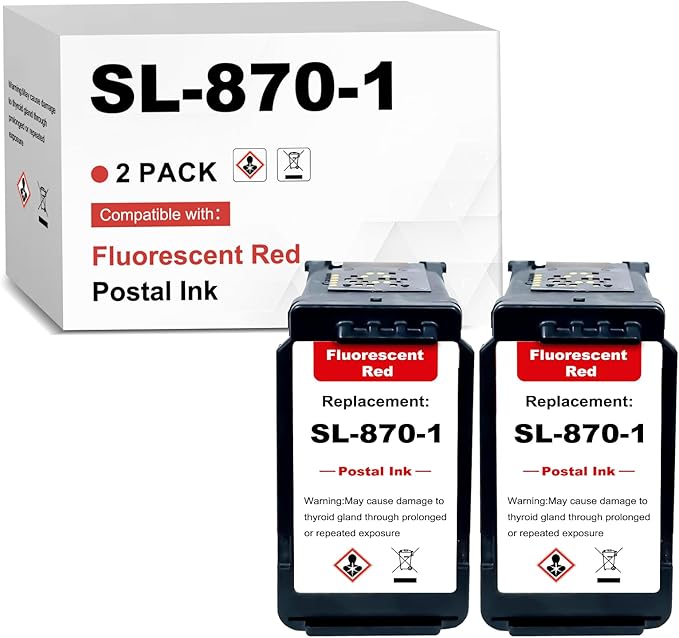 SL-870-1 XXL Fluorescent Red Ink Cartridge Compatible for PB New SendPro Mailstation Postage Meter (CSD1) - 2 Pack(18ML) 18ML-DeskLoop Office